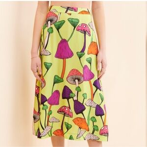 New Anthropologie x Farm Rio Mushrooms Midi Skirt Green sz XS